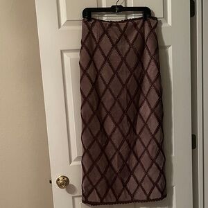 Women's Brown Diamond-Pattern Midi Skirt